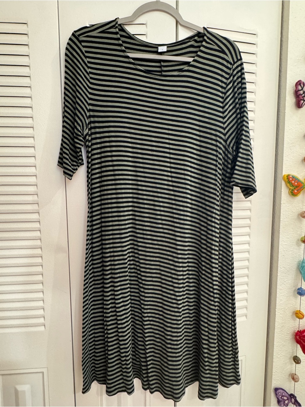 Old Navy Black and Olive Striped Midi Dress
